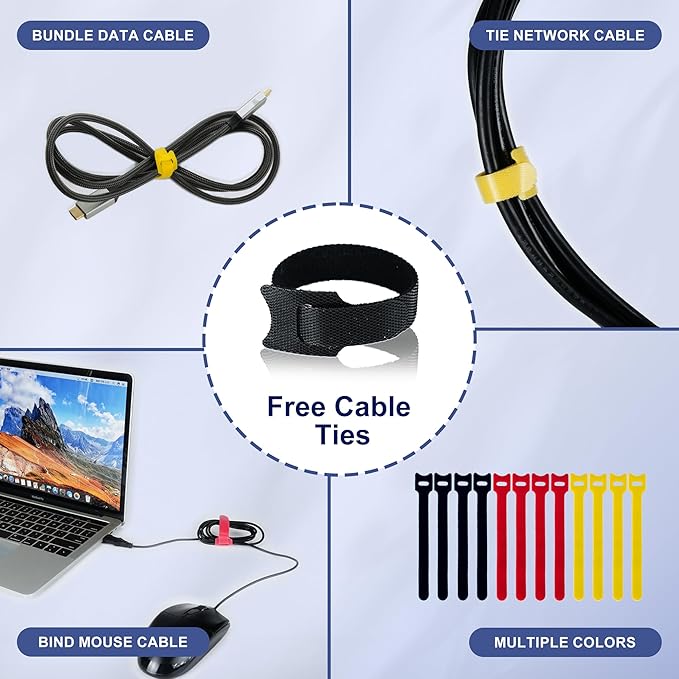 Flexible Neoprene Cable Management Sleeve 5ft - 1.5 inch, 2-Pack, Self-Adhesive Cord Organizer, Split Wire Loom Tubing Cord Protector for TV Computer Desk Office Hide&Cover Wires Protect Pets Kids