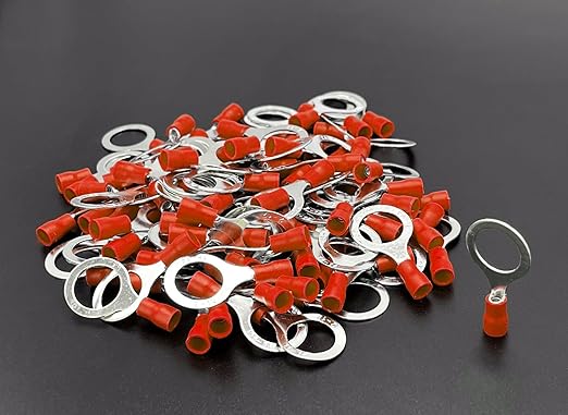 ANGSTROM 1/2" Bolt Ring Terminals, Insulated Electrical Crimp Connectors 100pcs (22-16ga Red)