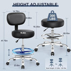 Drafting Chair with Backrest – Adjustable Foot Rest Rolling Stool with Wheels, PU Leather Swivel Stool for Office Spa Studio Lab Counter Salon Home Work Bar Kitchen Shop(Silver)
