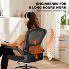 Ergonomic Drafting Chair, Tall Office Chair with Flip-up Armrests, Breathable Mesh High Desk Chair with Lumbar Support Adjustable Footrest Ring for Standing Desk Black