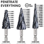 M35 Cobalt Step Drill Bit Set, Four Spiral Flute Unibit Step Drill Bits (1/8"-7/8") Wear-Resistant TiAlN Coated, 1/4" Hex Shank for Metal, Carbon Steel, Stainless Steel, Wood, Plastic (3Pcs)