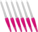 Metal Nail Files with Sharp Pointed Tip Made of Stainless Steel Non Slip Handle, Nail File Double Sided Sapphire Grit for Natural Nails Fingernails limas de uñas metálicas Color Pink (6 Pcs)