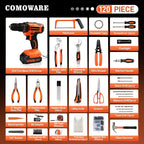 COMOWARE 20V Cordless Drill Set Combo Kit,120 Pcs Tool Kit for Home, Household Tool Sets for Men, Basic Tool Kit with Power Drill, Tool Set with Drill for Garden Office Home Repair