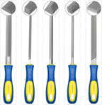 YKLP Needle File Set (Carbon Steel 5 PCS) Hardened Alloy Strength Steel - Set Includes Flat, Square, Triangular, Round, and Half-Round File(8'' Total Length)