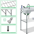 Dragosum Outdoor Sink Fish Cleaning Table Portable Camping Table with Faucet Hose Hook Up Grid Rack, Fish Fillet Camping Sink Table with 7pc Fish Cleaning Kit for Picnic Beach Patio(Grey)