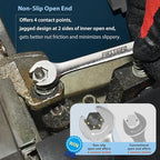 FIRSTINFO F3432SA Taiwan SAE Spline Box End Ratcheting Combination Wrench Set, Spanners with Anti-Slip V-Groove Open End | 5-piece | 72T | Lightweight | Mechanics Tray