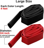 2 Pcs 3/4 inch (Diameter) 3:1 Dual Wall Adhesive Heat Shrink Tubing Kit, Large Wire Shrinkable Tube Wrap by MILAPEAK (4 Feet, Black & Red)