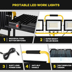 30000 Lumen LED Work Light with Stand, 3 Adjustable Head Portable Work Light with 324 Super-Powerful LED Lamp Beads and 16.4FT Cord, Waterproof Tripod Work Lights with 6500 Kelvin Color Temperature