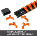 ALOANES 9 PC ABS Socket Organizer, 1/2 inch, 3/8 inch and 1/4 inch Drive Socket Rail Holders, Heavy Duty Socket Racks, Black Rails with Orange Clips
