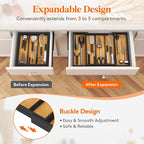 Lifewit Utensil Organizer for Kitchen Drawer, Bamboo Cooking Utensil Tray, Expandable Cutlery Silverware Flatware Holder, Adjustable Spatula Tools Gadgets Storage Divider, Large, Natural and Black