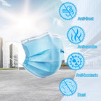 Jointown Disposable Face Mask - 3 Ply Filter Protection Face Masks, 50 Pack Blue