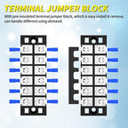 Joinfworld 35A Terminal Block 6 Position Screw Terminal Strip Dual Row with Cover & 6 Position Pre-Insulated Terminal Jumper Block - 2 Pack