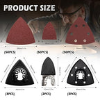 161Pcs Oscillating Tool Sanding Pad Kit, 3Pcs 3-1/2 Inch Perforated Triangle Sanding Pads 3Pcs Triangle Sanding Pads and 2Pcs Finger Sanding Pad, 150Pcs Multitool Sandpaper