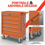 5-Drawer Rolling Tool Box, Metal Tool Chest with Wheels and Locking, Portable for Warehouse, Garage, Repair Shop, Workshop (Orange, 5-Drawer)