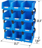Tool bins Garage Storage Bins Small Parts Container Stacking storage bin Wall mounted storage bins(Blue,pack of 12)
