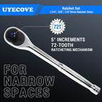 3-Piece Ratchet Set - 1/4, 3/8, 1/2 Inch Drive Socket Wrench Set - 72-Tooth Reversible Colorful Ratchet With IXPE Storage Tray