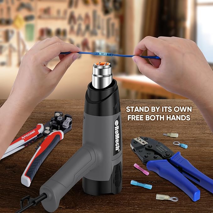 ROMECH Heat Gun, Heavy Duty Fast Heating, Variable Control 120°F~1200°F (50℃-500℃) 4 Nozzles Heat Gun for Crafting, Shrink Tubing,Vinyl Wrap(Gray)
