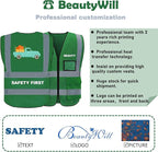 BeautyWill Custom Logo 10/20 Pack Safety Vest Class2 High Visibility Vest with Pockets Breathable Construction Vest Bulk