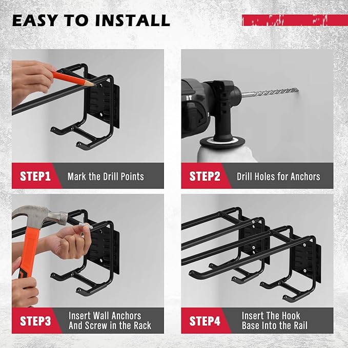 2-Piece 9.4" Heavy Duty Garage Hooks, Sturdy Utility Hooks Holds 55 LB Wall Mount Garden Tool Organizer Hangers for Hanging Shovel Ladder Chairs Strollers Power Tool Tire and More (Black)