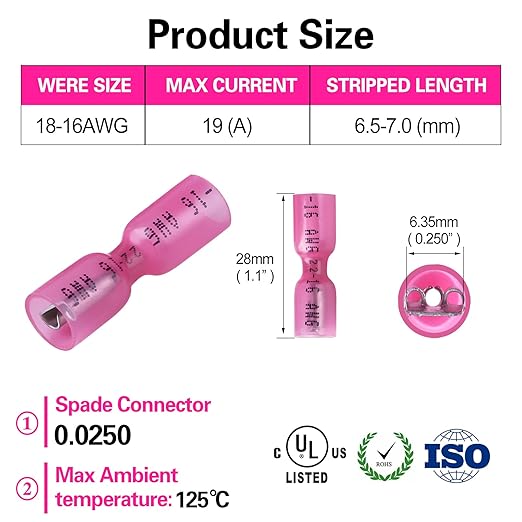 100 PCS 22-16 AWG Waterproof Heat Shrink Quick Disconnect Connectors, Crimp Electrical Wire Female Spade Connectors Insulated Disconnect for Marine Automotive Motorcycle Home Wiring (Red)