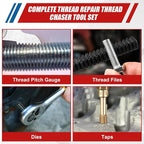 61Pcs Thread Repair Kit, UNC, UNF & Metric Thread Chaser Set, Rethread Repair Tool with Taps Dies Thread Files and Thread Pitch Gauge for Repair or Reshape Damaged Threads Bolts, Nuts and Screws