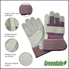 Greendale (3, 6 or 12 Pack - Leather & Cotton Work Gloves: Garage, Yard, Garden, Industrial, Commercial - One Size Fits Most