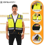 Reflective Safety vest With back plan pocket,High visibility Class 2 Heavy Duty Surveyor Vest with Zipper,Hi Vis Construction Work Vest for Men＆Women ANSI/ISEA(Yellow-Bottom,3XL)