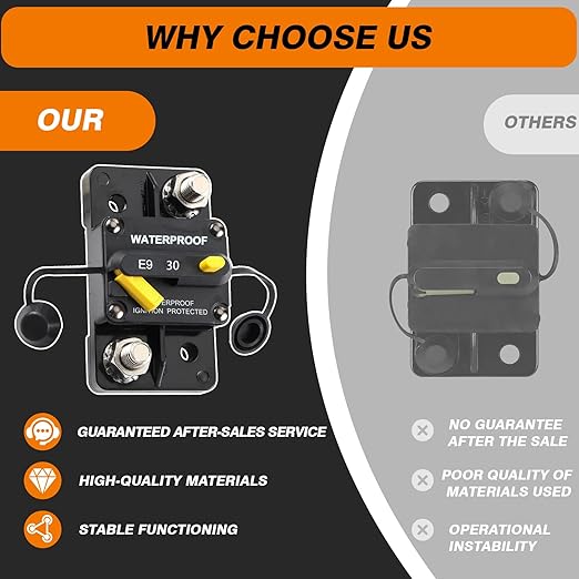 E93 Circuit Breaker Waterproof IP67 25A-300A Extended Surface Mount with 3/8" Diagonal Studs Hi-Amp Marine RV Truck Protector (25A)