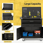 52'' Work Bench for Garage with Pegboard Drawers and Cabinets Heavy Duty Metal Frame Tool Bench for Shop Kitchen Cabinets Organizer Work Table with Wheels