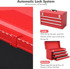 Goplus Tool Box, Portable 20” Tool Boxes with 3 Drawers, Top Tool Tray, Metal Lock Latch, Protective Liner, Auto Locking, Heavy Duty Steel Toolbox for Garage, Workshop, Mechanic