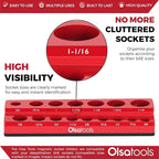Olsa Tools Magnetic Socket Organizer | 1/2-inch Drive | SAE | RED | Holds 16 Sockets | Professional Quality Tools Organizer