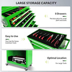 8 Drawers Rolling Tool Chest - Tool Box Organizer with Wheels and Drawers, Detachable Storage Cabinet with Lock for Garage Workshop, Green