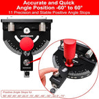 Table Saw Miter Gauge with Micro Adjustable Flip Stop and Extendable Fence and Quick Angle Stop for Table Saw Band Saw Router Table Fit 3/8 x 3/4" T Slot for Woodworking Crosscut, Miter Cut