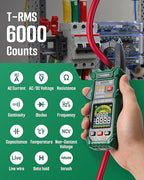 TESMEN TCM-300A Inrush Clamp Meter Multimeter 6000 Counts TRMS, Auto-Ranging Voltmeter Amp Meter with AC Current Capacitance AC/DC Voltage NCV/Live Wire Resistance Diode Temperature Continuity – Green