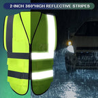 15 Pack Reflective Safety Vests with Pockets and Zipper Construction Work High Visibility Vest for Men Women(Large,Fluorescent Green)