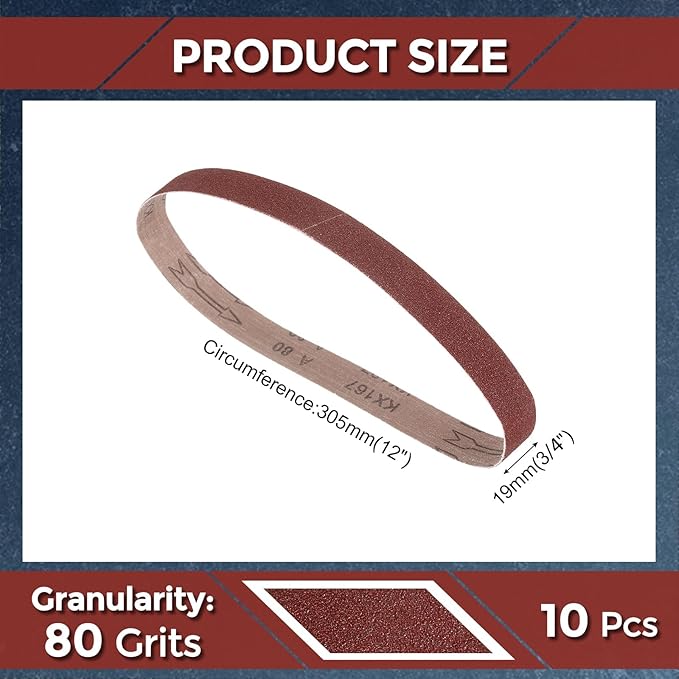 10 Pcs Sanding Belts 3/4 x 12 Inch 80 Grit Aluminum Oxide Abrasive Sandpaper for Belt Sander Metal Grinding Wood Working Weld Rust Removal