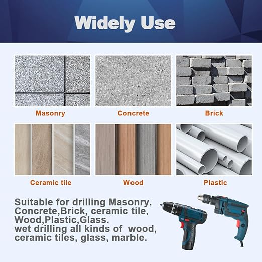 Carbide Drill Bit Set - Dry Drill Bit Set for Masonry, Concrete, Bricks, Wood, Plastic etc(12MM*10 Quick-fit Shank)
