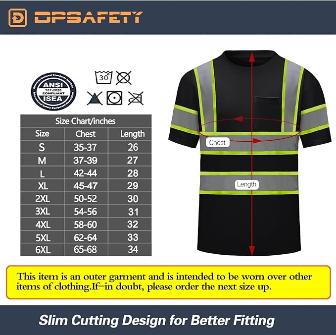 High Visibility Shirts Quick Dry Safety T Shirts with Reflective Strips and Pocket Short Sleeve Mesh Hi Vis Construction Work Class 2 Shirt for Men/Women Black,5XL