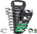 SK Reversible Ratcheting Wrench Set, Combination Wrench Set, 8-Piece, Metric, 72-Tooth, Premium CR-V Construction, with Rack Organizer