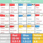 280PCS Crimp Connectors, 2.8mm 4.8mm 6.3mm Male and Female Spade Connector kit, 15 Types Crimp Terminals Electrical Connectors, Electrical Terminals Includes Spade Ring Fork Wire Connectors