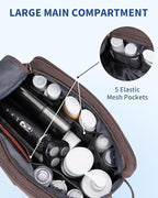 WANDF Toiletry Bag for Men Travel Toiletry Organizer Canvas and Leather Dopp Kit Water-Resistant Shaving Bag for Travel Accessories (Brown, Large)