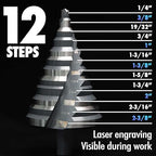 1/4 to 2-3/8 Inch HSS Step Drill Bit for Metal Sheet, 12 Sizes Extra Large Drill Stepper Bit for Sheet Aluminium, Plastic, Wood, Heavy Duty, Spiral Grooved
