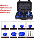 TOOVEM 7 Pcs PVC Pipe Reamer Set with 3/4inch, 1-1/4inch, 1-1/2inch, 2inch,3inch,4inch Head Aluminum PVC Fitting Saver, PVC Socket Saver for Standard 1/2" Drill (Blue)
