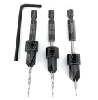 FTG USA Adjustable Wood Countersink Drill Bit Set 3 Pc #4 (7/64"") with Tapered Drill Bits for Woodworking