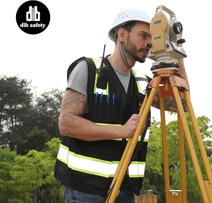 Dib Safety Reflective Vest High Visibility with Pockets and Zipper, Black with Yellow Trim 4XL