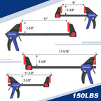 WORKPRO 10-Pack Bar Clamps for Woodworking, 6-Inch (2) Mini & (2) Light Duty and 12-Inch (2) Wood Clamps & 1-Inch (4) Spring Clamps, F Clamp with 50/150 LBS Load Limited