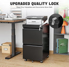 2 Drawer File Cabinet On Wheels Mobile File Cabinet with Lock Under Desk Metal Filing Small Rolling Black Printer Stand for Home Office Assembly Required