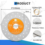 Rock Slab Grinding Disc - 5 inch Glass Cutter Disc (5pcs), Granite Cutting Disc, Diamond Grinder Wheel for Rock Slab, Stone, Tile, Marble, Granite, Glass Diamond Cutting Discs