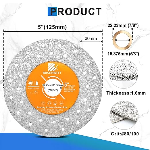 Rock Slab Grinding Disc - 5 inch Glass Cutter Disc (5pcs), Granite Cutting Disc, Diamond Grinder Wheel for Rock Slab, Stone, Tile, Marble, Granite, Glass Diamond Cutting Discs