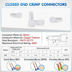 Nilight 300PCS CE2 Closed End Crimp Terminal 16-14 Gauge Nylon Insulated Closed End Wire Cap Wire Connectors Crimp Cap Terminals Connectors for Automotive Car Truck Boats Marine Electrical Wiring